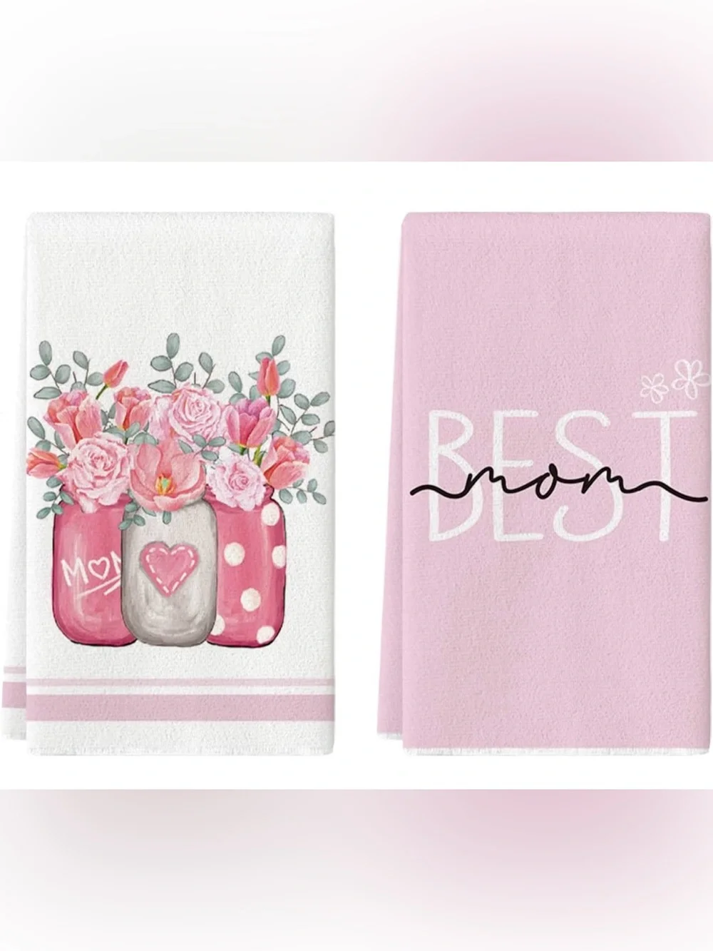 Pink Flowers Best Mom Kitchen Dish Towels 18x26 Inch 2-Pack